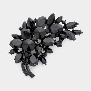 Black Leaf 3" Brooch Glass Crystal Pin Floral Style